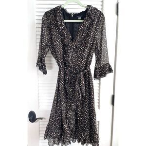Tommy Hilfiger Black Brown and White Flowy Dress With Ruffles Women's Sz 10,